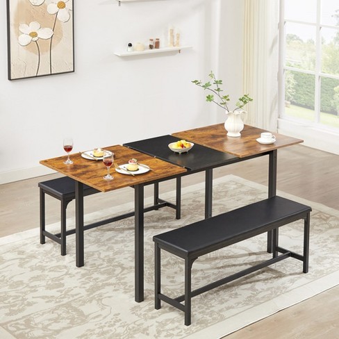 Vecelo 3-piece 63" Extendable Kitchen Table With Benches Chairs, Modern ...
