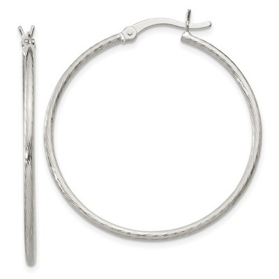 Black Bow Jewelry 1.5mm, Sterling Silver Classic Textured Round Hoop Earrings, 35mm