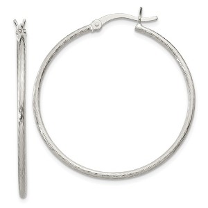 Black Bow Jewelry 1.5mm, Sterling Silver Classic Textured Round Hoop Earrings, 35mm - 1 of 4