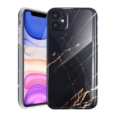 Black Glossy Marble Case For iPhone, Soft Flexible Slim TPU Gel Rubber Smooth Cover, Shockproof and Anti-Scratch by Insten