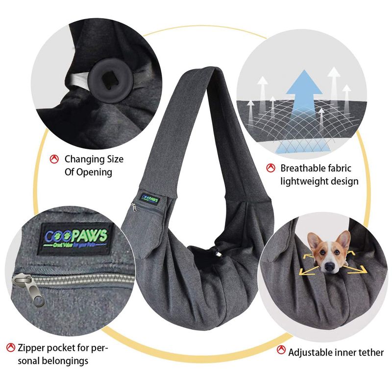GOOPAWS® Hands-Free Comfy Pet Sling Bag for Small Dog or Cat, Smoke Gray, 3 of 9
