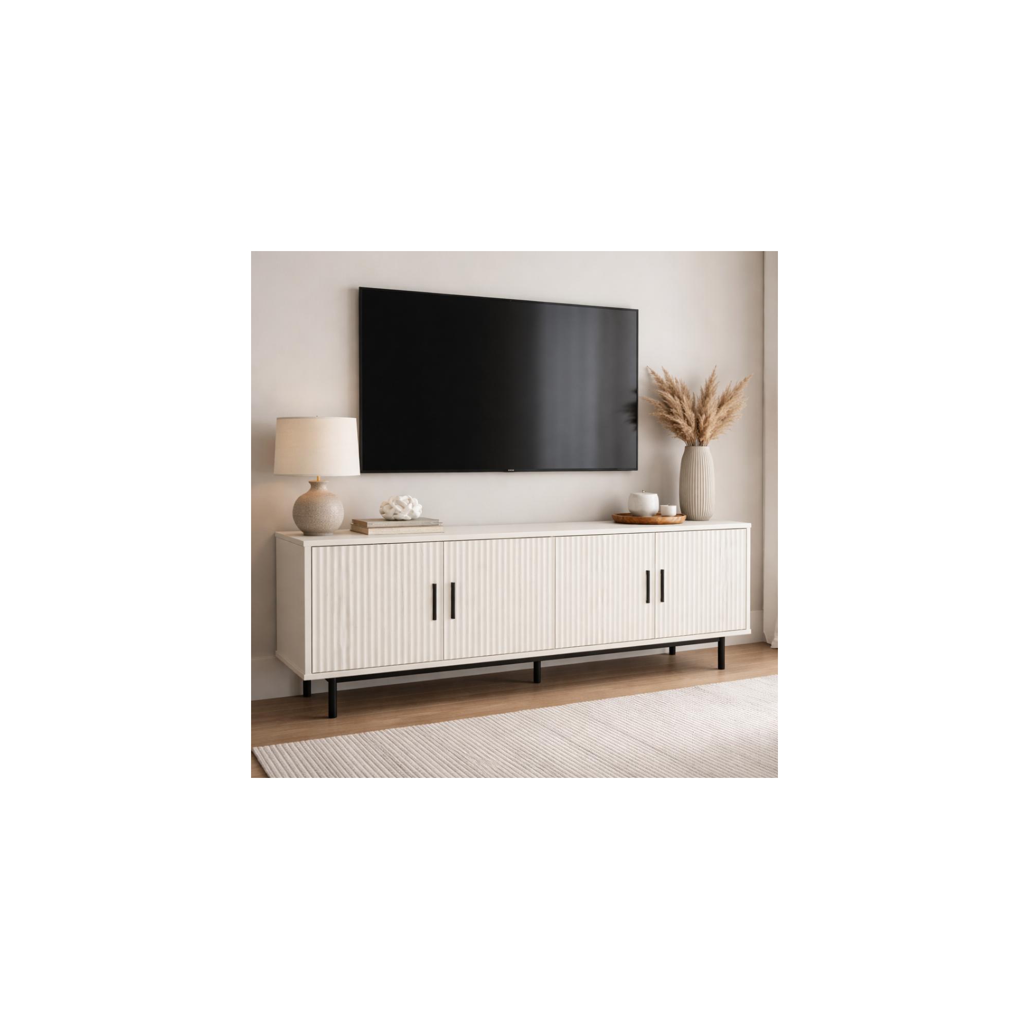 Dyonery 70" Modern Fluted White TV Stand, TV Console Table Media with Storage & Adjustable Shelves, Entertainment Center for Living room