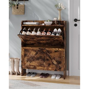 Slim Shoe Storage Cabinet with 2 Drawers, Freestanding Hidden Entryway Shoe Rack, Modern Space-Saving Metal-Leg Organizer Unit - 1 of 4