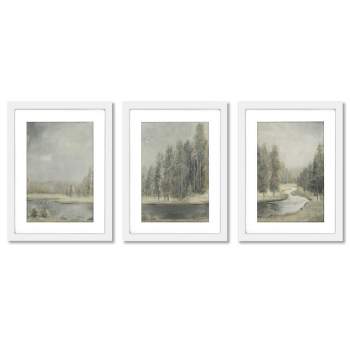 (Set of 3) Landscape Trio by Danhui Nai White Matted Framed Triptych Wall Art Set 22" x 28" Americanflat - Americanflat