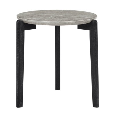 FONTOI 24" Coffee Table with Imitation Marble Tabletop, Compact Side Table with 3 Legs for Living Room, Office, Home, Black+ Gray, 24"*24"*24"