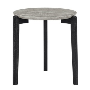 FONTOI 24" Coffee Table with Imitation Marble Tabletop, Compact Side Table with 3 Legs for Living Room, Office, Home, Black+ Gray, 24"*24"*24" - 1 of 4