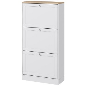 Munora - 3 Flip-Drawer Shoe Storage Cabinet - Fits 18 Pairs (US Size 10), Adjustable Shelves - White - 1 of 4