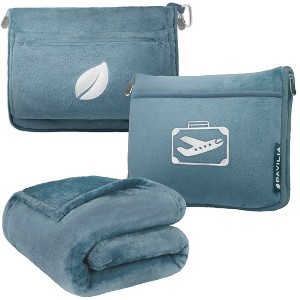 PAVILIA Travel Blanket Pillow Soft Bag Pockets, Airplane Plane Flight Car Essentials Compact Set Packable, Travelers Accessories Gifts - 1 of 4
