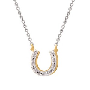 GILDED 1/10 cttw Horseshoe Necklace in 10KT White Gold or 14KT Yellow Gold Plated on Sterling Silver, Natural Round-Cut Diamonds, 17" Cable Chain - 1 of 4