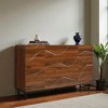 Mshliw Modern Art Walnut Sideboard Buffet Cabinet with Wave Relief Design & Iron Legs, 59" Solid Wood Storage Credenza for Living Room - 4 of 4