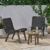 GDFStudio Ocilla Outdoor Acacia Wood and Rope Weave 3 Piece Chat Set, Black/Gray - 2 of 4