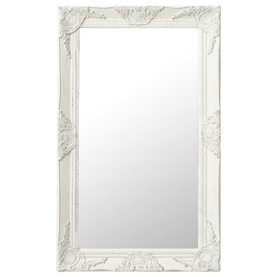 Aghana Digitals Baroque Style Rectangular Wall Mirror, 19.7x31.5in White Natural Wood with Antique