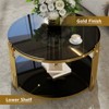 RISOKEYS 31.5" Glass Coffee Table - Round 2-Tier Center Table with Tempered Glass Top, Metal Drum Base, Lower Shelf for Living Room - 2 of 4