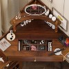 MOEPISY Corner Vanity Desk Set with Storage Cushioned Stool and Charging Station Walnut - 3 of 4