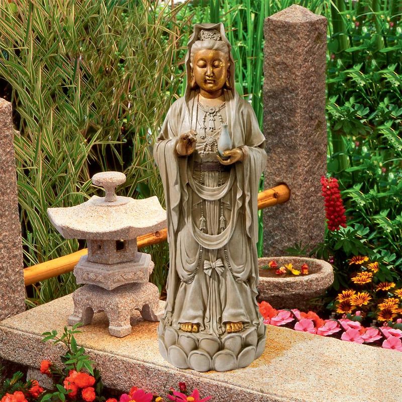 Design Toscano Goddess Guan Yin Standing on a Lotus Statue, 1 of 8