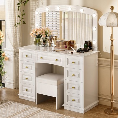 Whisen 41.3" Makeup Vanity with Sliding Mirror, 3 Drawers and Cabinets