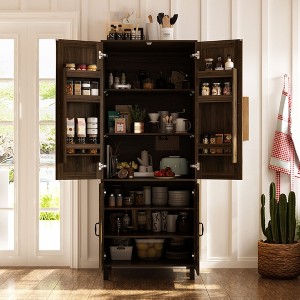 FUFU&GAGA Brown Wood Grain 4-Door BookcaseWith Adjustable Hinges Storage Cabinet Bookshelf - 1 of 4