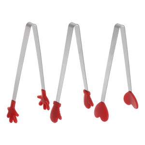 Unique Bargains Stainless Steel Silicone Tips Heart Hand Glove Shape Mini Food Tongs 3 Pcs - 1 of 4