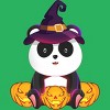 Women's Design By Humans Cute Panda Mock up Witch With Jack O Lantern Halloween T-Shirt By thebeardstudio Racerback Tank Top - 2 of 3