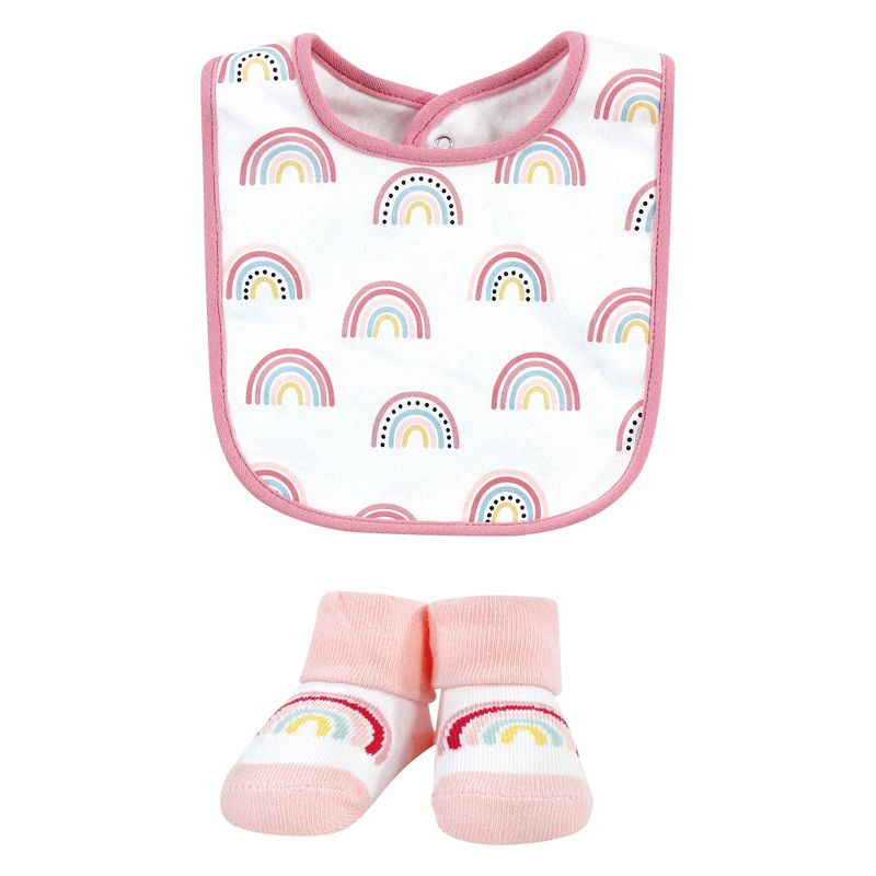 Hudson Baby Infant Girls Cotton Bib and Sock Set, Modern Rainbow, One Size, 3 of 6