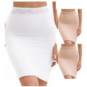 INSPIRE CHIC 3 Packs Anti-Static Half Slips for Women Soft Underskirt Short Mini Skirt with Floral Lace Waistband - 1 of 4