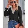 Clearlove 2025 Womens Tops Dressy Casual V Neck Long Sleeve Lace Splice Cute T-Shirts - 2 of 4