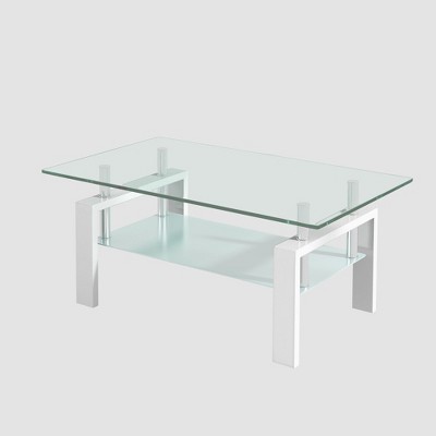 White Glass and Metal Modern Rectangular Coffee Table