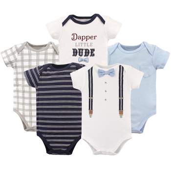 Little Treasure Baby Boy Cotton Bodysuits 5pk, Dapper Bow Tie