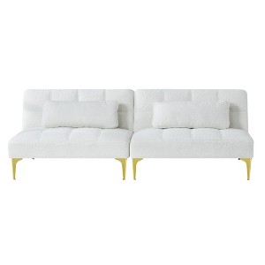 TiramisuBest Modern White Fabric Convertible Futon Sofa Bed with Gold Metal Legs for Small Spaces - 1 of 4