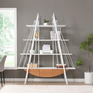 GDFStudio Daxen Modern 4-Tier Metal and Wooden Sailboat-Inspired Bookshelf with Hidden Drawer - 1 of 4