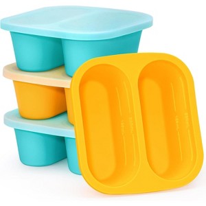 Silicone Soup Freezer Molds, 4-Pack 1-Cup Freezer Trays with Lid, Easy Release Containers for 250ml & 125ml Portions (Blue/Purple) - 1 of 4