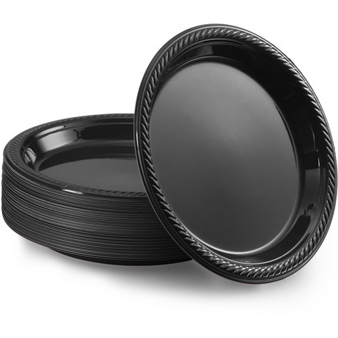 Sparksettings Black Disposable Plastic Dessert Plates 7 Inches, Pack Of ...