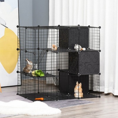 Pet Playpen Small Animal Cage with 56 Panels Ramps Doors and Storage Shelf for Rabbit,Indoor DIY Habitat Enclosure - LAOTIES