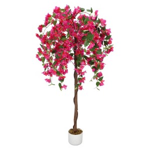 Orieon 5FT Artificial Bougainvillea Tree with Pink Flowers, Faux Tall Bougainvillea Plant with Natural Trunk for Indoor Outdoor Decor - 1 of 4