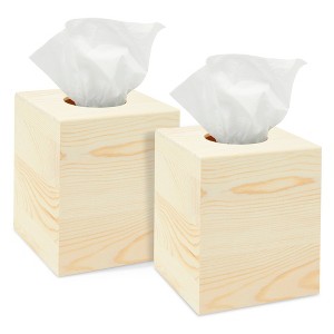 Juvale 2 Pack Unfinished Wood Tissue Box Cover for DIY Crafts, Home Decor, 5 x 5.5 in - 1 of 4