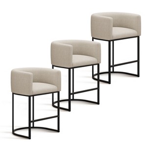 NEWLAYOUT Counter Height Bar Stools Set of 3, 24" Height Barstools for Dining Room, Upholstered Bar Chair for Kitchen Island, Beige - 1 of 4