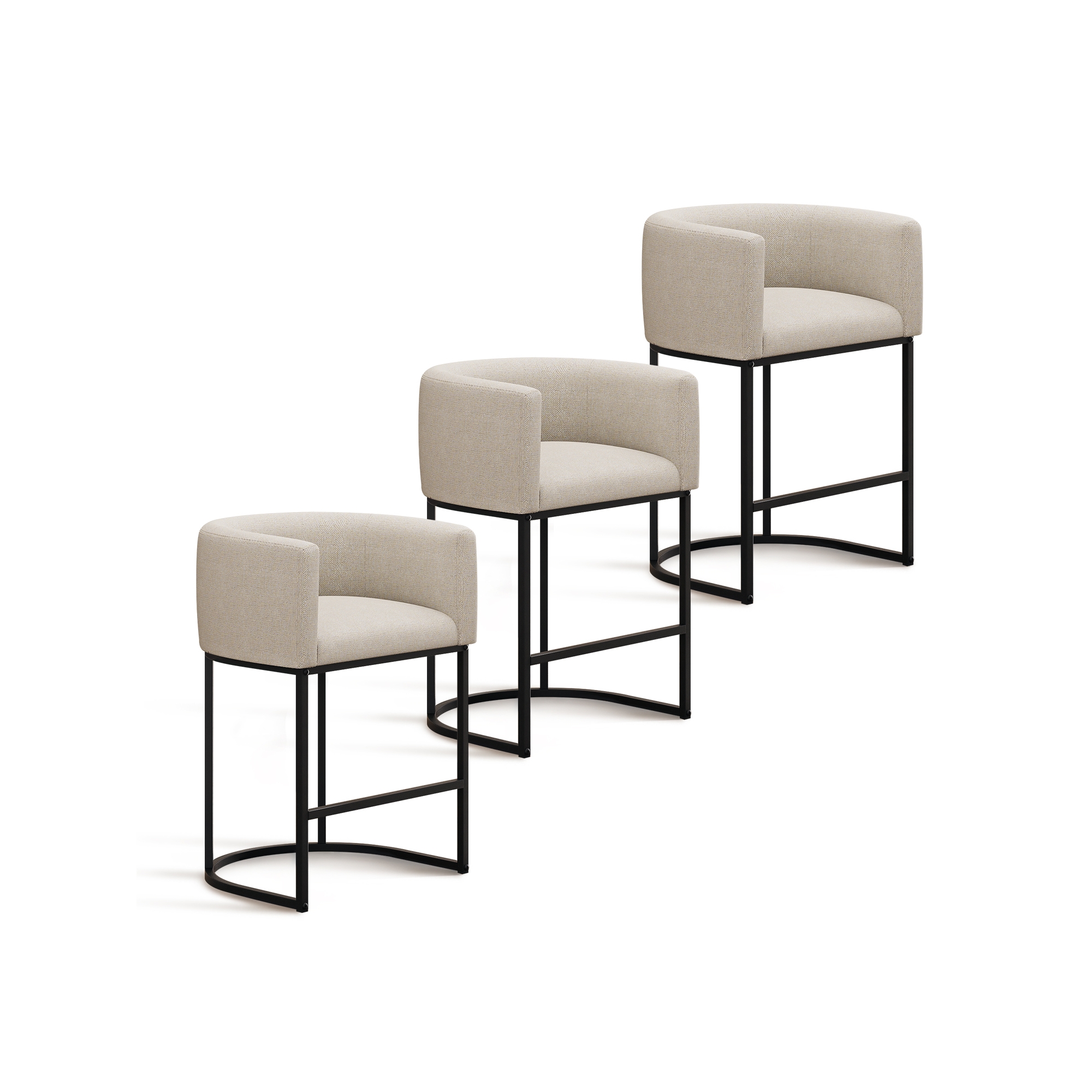 NEWLAYOUT Counter Height Bar Stools Set of 3, 24" Height Barstools for Dining Room, Upholstered Bar Chair for Kitchen Island, Beige