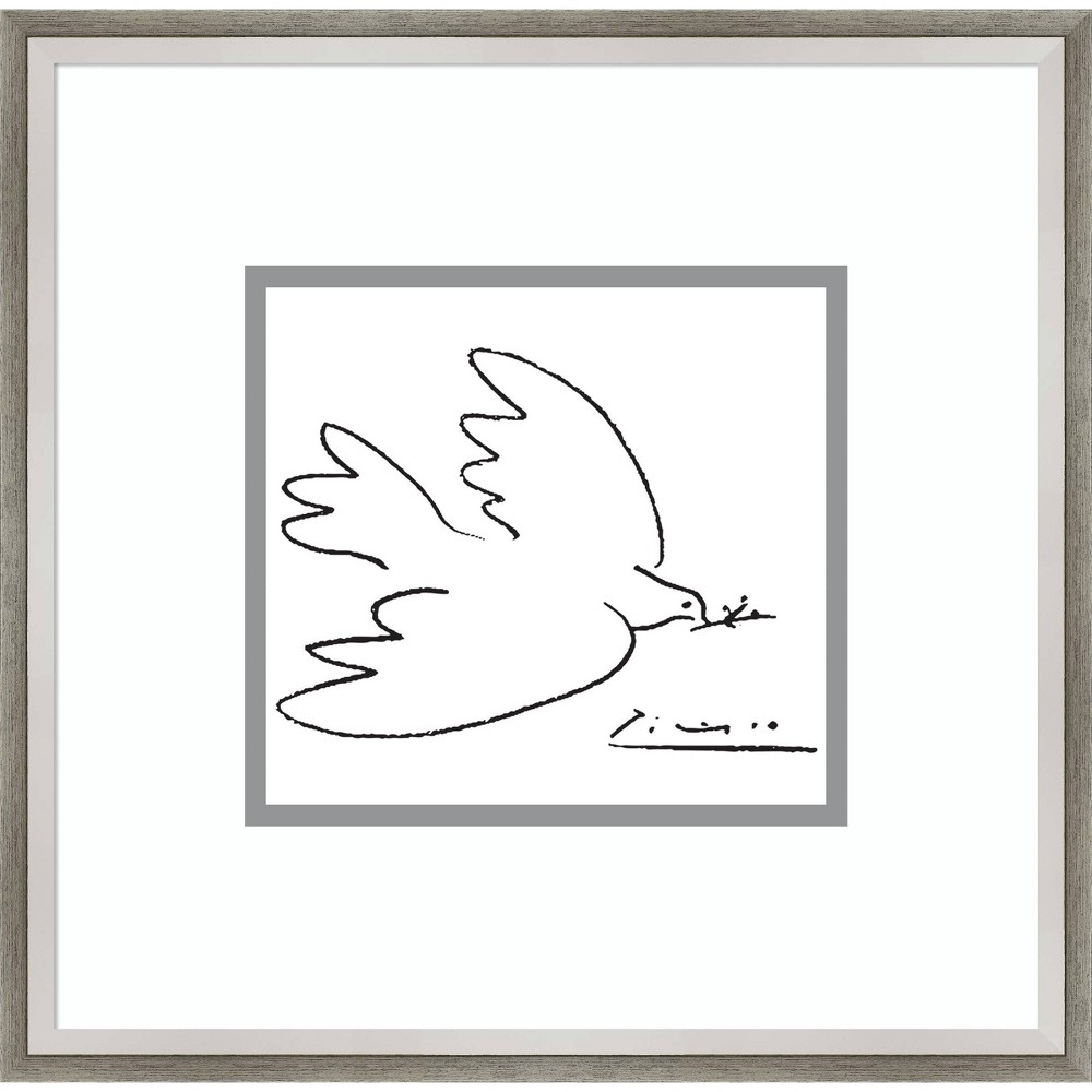 Photos - Other interior and decor 16" x 16" Dove of Peace by Pablo Picasso Framed Wall Art Print Gray - Aman
