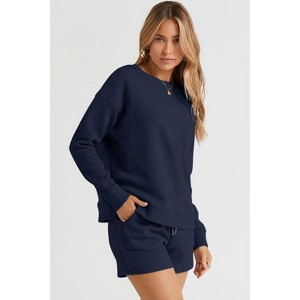 Double Take Full Size Texture Long Sleeve Top and Drawstring Shorts Set - 1 of 4