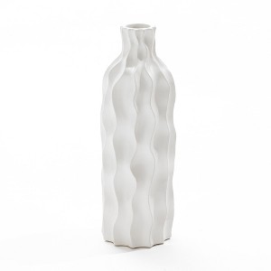 LuxenHome White Waves Ceramic 15.75-Inch Tall Round Vase - 1 of 4