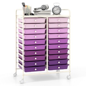 Tangkula 20-Drawer Rolling Storage Cart Art Craft Organizer Cart Mobile Utility Storage Cart with Removable Drawers & Lockable Wheels Purple - 1 of 4