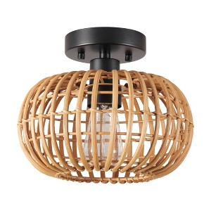 Fitz 1-Light Black Flush Mount Ceiling Light with Rattan Shade - Globe Electric: ETL Listed, Oval, Cozy Ambiance - 1 of 4