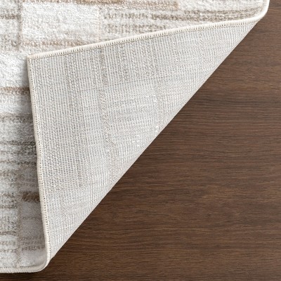 Ivory Geometric 4' x 6' Machine Washable Area Rug