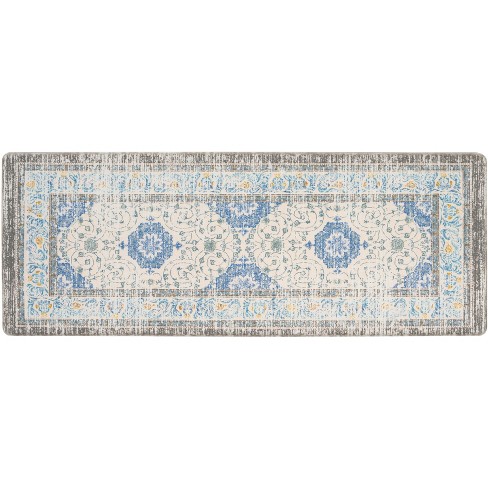 World Rug Gallery Modern Large Floral Anti Fatigue Standing Mat - Blue  18x30