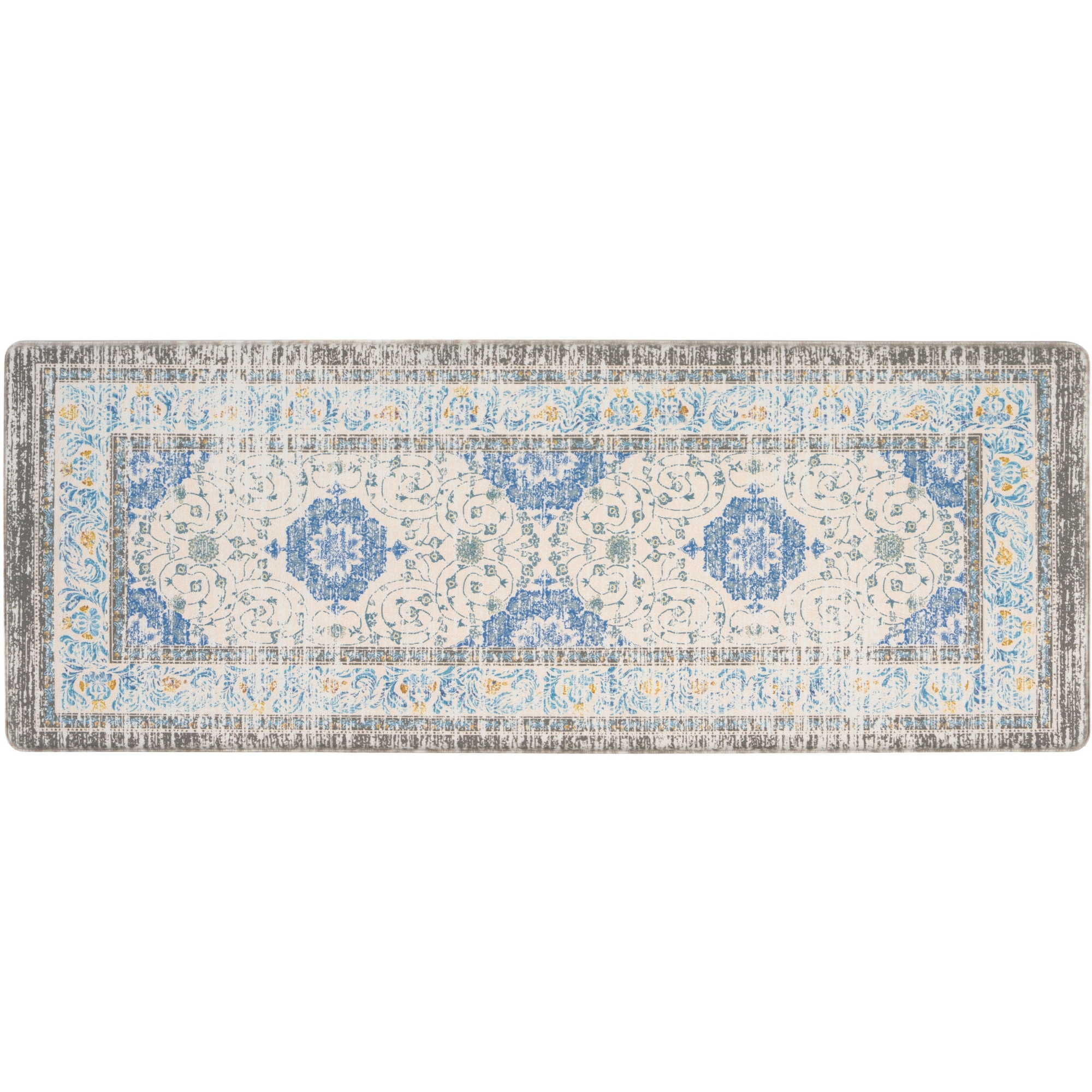 World Rug Gallery Traditional Anti Fatigue Kitchen, Laundry Room, Comfort Indoor Mat, Door Mat - Blue 18"x47"