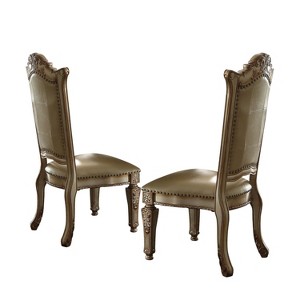 HomeRoots Set of Two Tufted Bone and Brass Upholstered Faux Leather And Wood Dining Side Chairs - 1 of 4