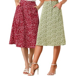INSPIRE CHIC Women's Chiffon Summer Vintage Floral Print A-Line Midi Skirts 2 Packs - 1 of 4