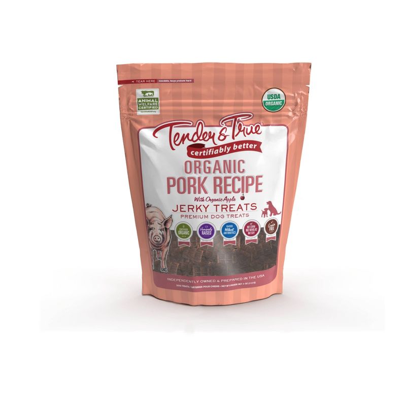Tender &#38; True Organic Pork Recipe Jerky Dog Treats - 4oz, 1 of 6