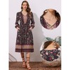 Allegra K Women's Floral Long Sleeve V Neck Elastic Waist Split A-Line Midi Dress - 2 of 4