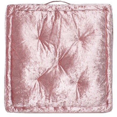 Belia Blush Pink 19" Square Tufted Velvet Floor Pillow